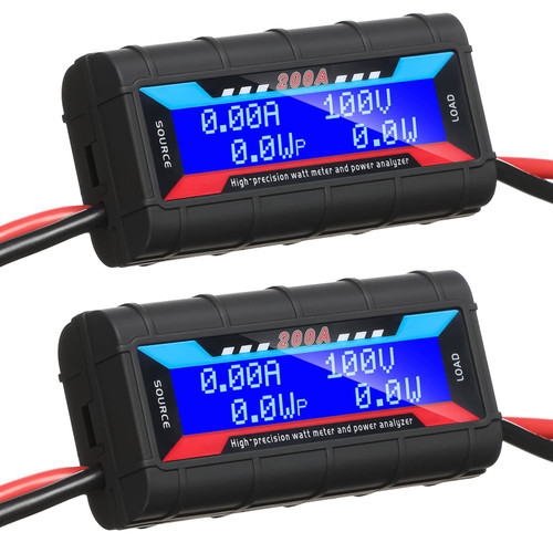 2 Pcs 200A High Precision Watt Meter Power Analyzer Battery Consumption Performance Monitor Amp Meter Monitor with Backlight Digital LCD Screen for RC Solar Voltage Current Power Discharge (100V)