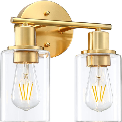 Bathroom Vanity Light Fixtures, 2-Light Vanity Light with Clear Glass Shades, Gold Vanity Lights for Bathroom, Bathroom Lights over mirror Wall Sconces for Mirror Living Room Bedroom Hallway Bathroom Vanity Light Fixtures, 2-Light Vanity Light with Clear Glass Shades, Gold Vanity Lights for Bathroom, Bathroom Lights over mirror Wall Sconces for Mirror Living Room Bedroom Hallway