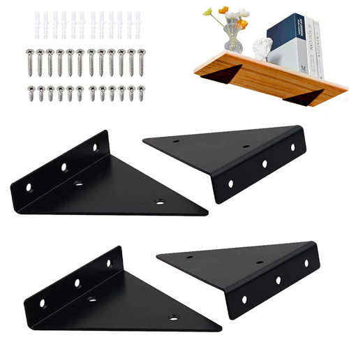 Floating Shelf Bracket 6 Inch Triangle Brackets for Shelves, Hidden Shelf Bracket, Floating Shelves Brackets, Heavy Duty Floating Shelf Hardware, Wall Mount Shelf Bracket & Support 4 Pack Black