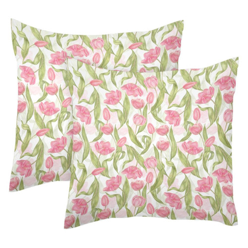 JAVENPROEQT Decorative Square Throw Pillow Covers Set of 2 Flowers Tulips Seamless Pattern Pillow Case for Home Office Car, 18 x 18 inches