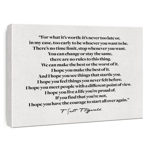Inspirational Canvas Wall Art F Scott Fitzgerald for What It's Worth Quote Canvas Print Framed Painting Artwork Ready to Hang Home Office Wall Decor 15x11.5 Inches