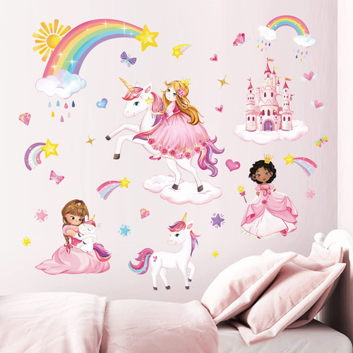 wondever Princess Unicorn Wall Stickers Castle Rainbow Peel and Stick Wall Art Decals for Girls Bedroom Kids Room Baby Nursery wondever Princess Unicorn Wall Stickers Castle Rainbow Peel and Stick Wall Art Decals for Girls Bedroom Kids Room Baby Nursery