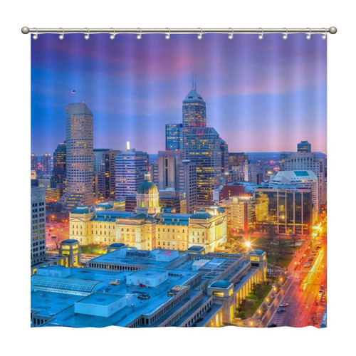 Shower Curtains Downtown Indianapolis Skyline at in USA 72 x 72 Inch Shower Curtain Set with 12 Hooks Home Bathroom Bathtubs Decor Polyester Fabric Machine Washable Durable