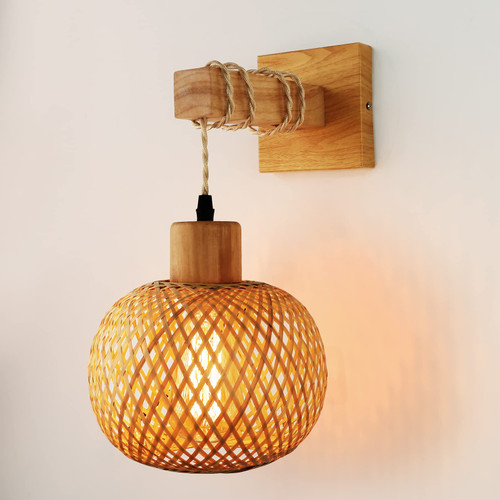 Rattan Wall Sconce Lighting - Frideko Rattan Lamps for Bedroom, Farmhouse Rustic Wall Sconces, Wall Mount Light Fixture Indoor, Boho Vintage Sconces Wall Lighting for Living Room(Bulb NOT Included)