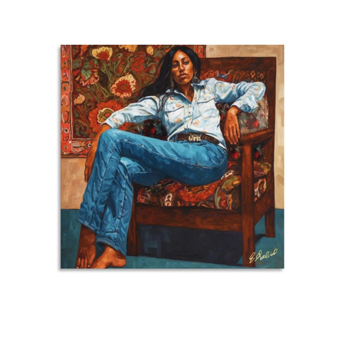 Mexican Poster Lady Sitting in Chair on Wall Art Deco Canvas Print Poster Mexican Folk Art Poster Canvas Painting Wall Art Poster for Bedroom Living Room Decor 12x12inch(30x30cm) Unframe-style