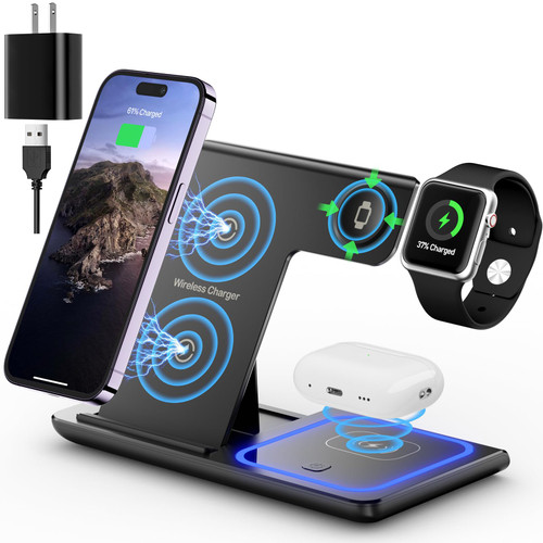 Wireless Charger, 3 in 1 Fast Wireless Charging Station, Wireless Charger Stand for 14/13/12/11/Pro/Max/XS/XR/X/8 Plus/8, Apple Watch 8/7/6/5/4/3/2/SE, for AirPods 3/2/Pro