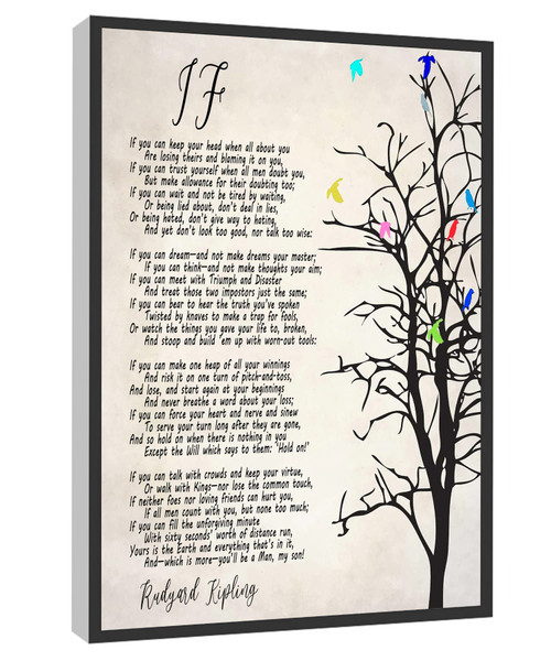 RCVTVPV If Kipling Poem Wall Art Rudyard Kipling Inspirational Poem Poster Canvas Wall Art For Home Office Framed Ready to Hang 12"x16"