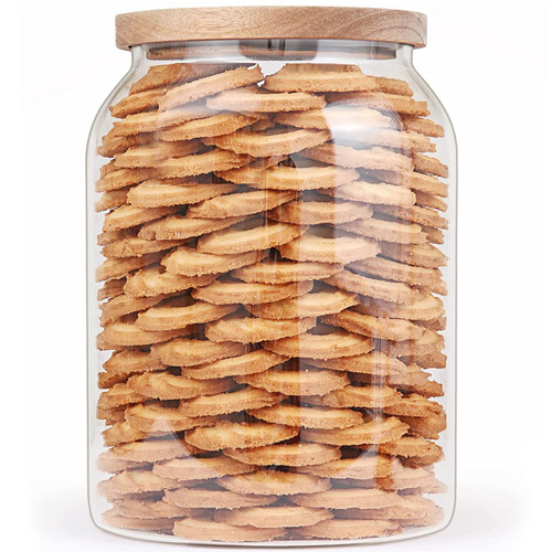 1 Gallon Large Glass Food Jars with Wooden Airtight Lids, Glass Food Storage Container Glass Pantry Canister Cereal Dispenser Jars for Spaghetti Pasta Beans Rice Sugar, Serving Tea, Coffee