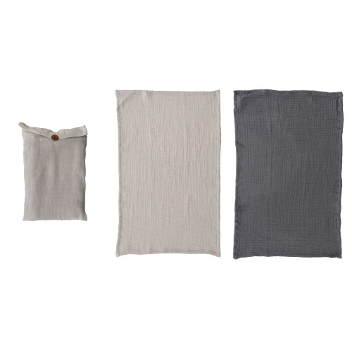 Creative Co-Op Cotton Double Cloth Tea Towels, Set of 2 in Bag, Natural and Charcoal