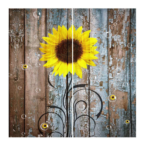 ASDWX Farmhouse Rustic 90% Blackout Curtains, Sunflower Flowers on The Wood of a Rural barn, Sound Absorbing Blackout Curtains for Dining Room/Party Decor, W52 x L54 Inch Yellow Brown Black Teal