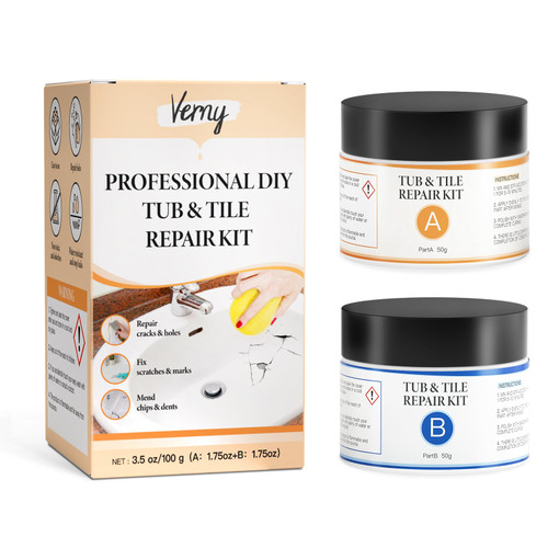 VERNY Tub Repair Kit Fiberglass Repair Kit, Acrylic Tub Porcelain Repair Kit Tile and Shower Repair Kit, for Toilet, Sink Cracked Bathtub, Holes, Dents, Worns and Shower (White 3.7oz)