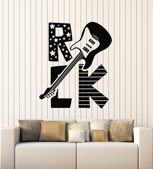 Vinyl Wall Decal Electric Guitar Music Rock Words Forever Free Stickers Mural Large Decor (g1206) Black
