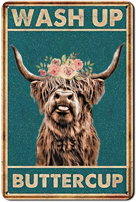 Cow Metal Poster Funny Cow Wall Art Highland Cow Bathroom Hanging highland cow Funny Metal Sign Bathroom Wall Art Home Decor 8x12 Inch
