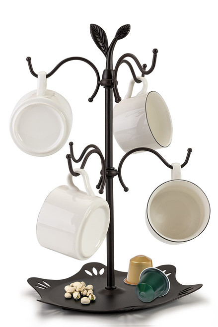 Coffee Mug Holder for Large Mugs, Mug Tree for Counter, Coffee Cup Holder for Countertop, Mug Rack with Tray, Metal Coffee Mug Tree with 6 Hooks, Coffee Counter Bar Accessory & Kitchen Home Organizer Coffee Mug Holder for Large Mugs, Mug Tree for Counter, Coffee Cup Holder for Countertop, Mug Rack with Tray, Metal Coffee Mug Tree with 6 Hooks, Coffee Counter Bar Accessory & Kitchen Home Organizer