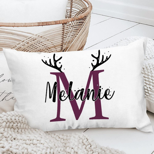 Yinrune Personalized Polyester Pillow Covers Antlers Initial Letter Custom Name Rectangle Throw Pillow Cover Holiday Anniversary Wedding Gift for Sofa Couch Chair Bedroom Decor 12x20in
