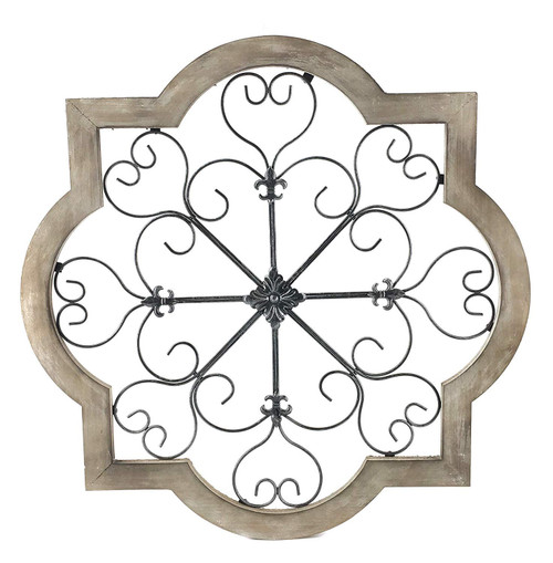 Bellaa 23998 Metal Wall Art Wood Frame Rustic Retro Farmhouse Barn Home Decor Modern Medallion Flower Fleur De Lis Round Scroll Panel Plaque Wrought Iron Old World Sculptures 24 inch Large Bellaa 23998 Metal Wall Art Wood Frame Rustic Retro Farmhouse Barn Home Decor Modern Medallion Flower Fleur De Lis Round Scroll Panel Plaque Wrought Iron Old World Sculptures 24 inch Large