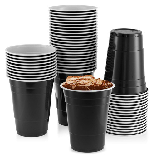 StarMar Black Plastic Cups, [50 Pack] 16 Oz Party Cup Disposable Cup Big Birthday party Cups