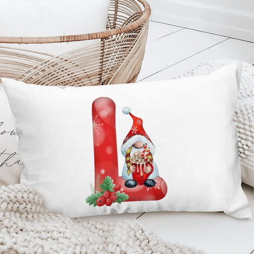 Yinrune Personalized Polyester Pillowcases Cute Gnome Custom Initial Letter L Rectangle Throw Pillow Cover Holiday Anniversary Wedding Gift for Sofa Couch Chair Bedroom Decor 20x36in