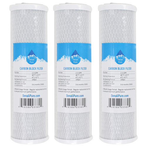 3-Pack Replacement for Compatible with Rainsoft 21179 Activated Carbon Block Filter - Universal 10 inch Filter Compatible with Rainsoft 21179 Three Stage RO System - Denali Pure Brand
