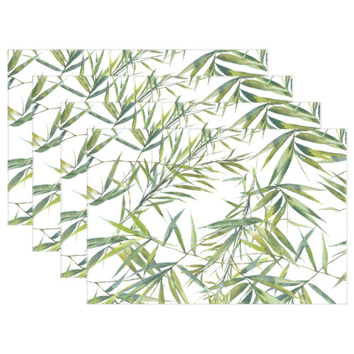 ALAZA Watercolor Bamboo Leaf 12 x 18 inch Placemats Heat Resistant Dining Table Mats Non-Slip Washable Place Mats for Home Kitchen Decoration