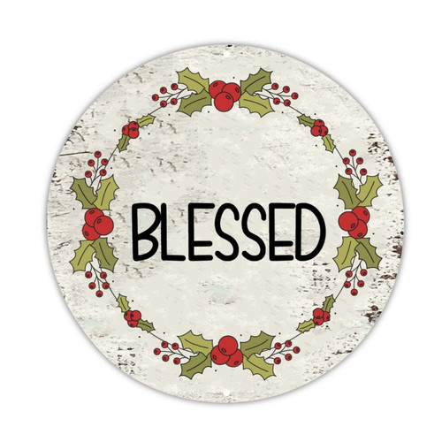 Welcome Sign Christmas Bleeesd Round Metal Sign Christmas Mistletoe Wreath Sign Christmas Joy Metal Aluminum Sign For Home Kitchen Bar Men Cave Cafe Garage 9x9in