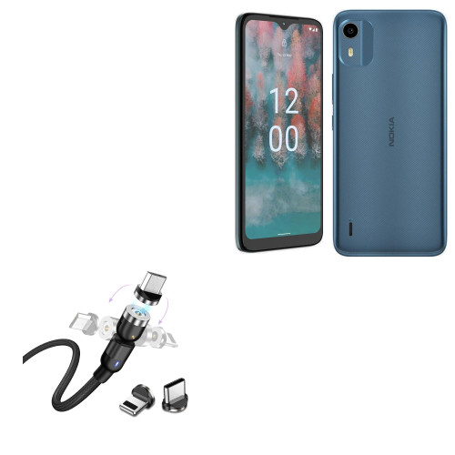 BoxWave Cable Compatible with Nokia C12 - MagnetoSnap AllCharge Cable, Magnet Charging Cable USB Type-C Micro USB for Nokia C12 - Jet Black