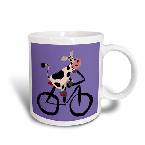 3dRose Funny Black And White Cow Riding Bicycle Two Tone Mug, 11 oz, Red