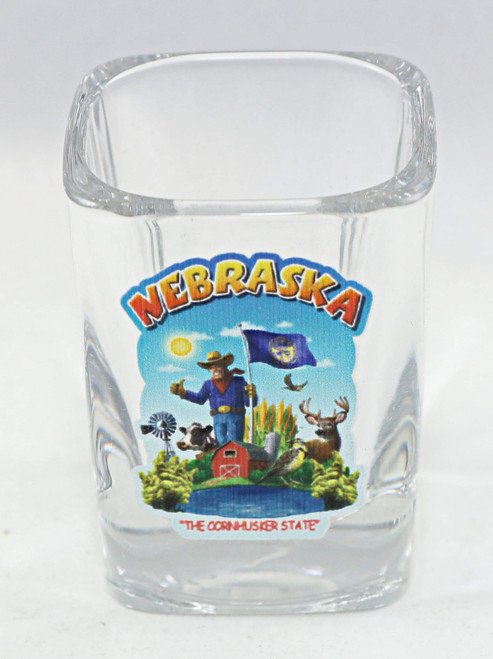 Nebraska State Montage Square Shot Glass
