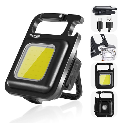 Led Keychain Flashlights, Mini Keychain Flashlight Rechargeable, COB High Lumens Bright Tiny LED Light, Micro Light with Folding Bracket Bottle Opener and Magnet Base for Emergency Camping Walking