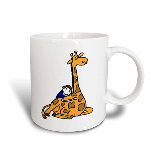 3dRose Cute Kid Hugging Giraffe Love Two Tone Mug, 11 oz, Red