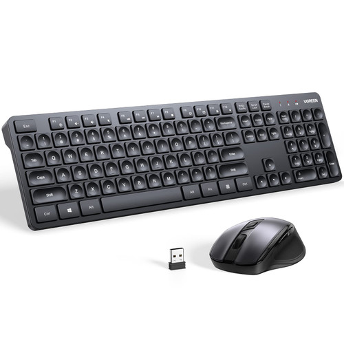 UGREEN Wireless Keyboard and Mouse Combo, 2.4GHz Ergonomic Keyboard Mouse, Compact Silent Cordless Full Size Computer Keyboard, Mouse 5 DPI Levels up to 4000, for Computer, Laptop, PC, Windows, Mac