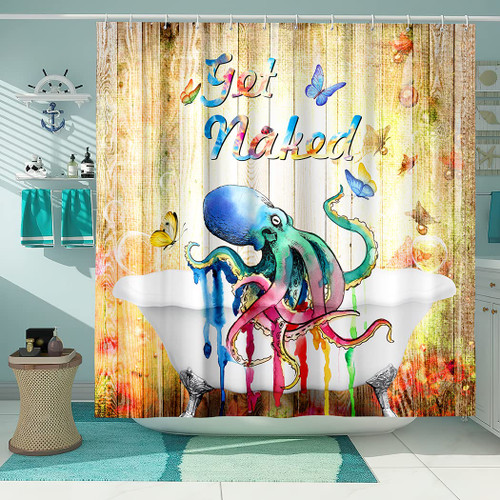 BFIVEANTE Funny Octopus Shower Curtain,Get Naked Bathroom,Butterfly on Wood,Octopus in The Bathtub,Fabric Bath Curtain for Bathroom,Waterproof Curtains for Bathroom,Shower Curtain with Hook,72"X72" BFIVEANTE Funny Octopus Shower Curtain,Get Naked Bathroom,Butterfly on Wood,Octopus in The Bathtub,Fabric Bath Curtain for Bathroom,Waterproof Curtains for Bathroom,Shower Curtain with Hook,72"X72"