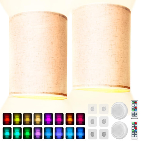 Wall Sconces Set of Two Battery Operated Wall Sconce,16 RGB Colors Changeable Dimmable Wireless Wall Light Easy to Hang and Assemble,Wall Lamps for Bedrooms Set of 2,Battery Operated Wall Lights