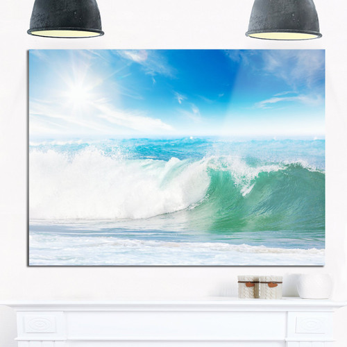 Designart White and Blue Waves Under Sun Seashore Metal Wall Art, 20x12, BlueWhite Designart White and Blue Waves Under Sun Seashore Metal Wall Art, 20x12, BlueWhite