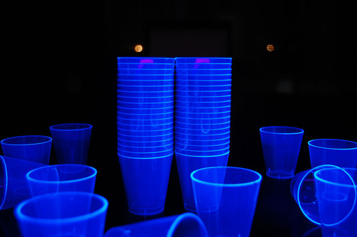 DirectGlow 2oz Neon UV Blacklight Reactive Glow Party Shot Glasses (50-Count, Blue)