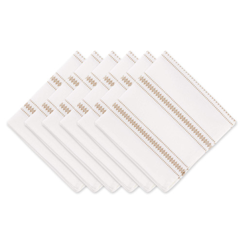 DII Zig Dobby Tabletop Collection, White Cotton Background with Embellished Stripe, Napkin Set, Stone, 6 Count