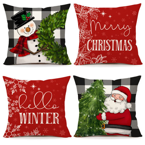 Buffalo Christmas Pillow Covers 18x18 Set of 4 Farmhouse Christmas Decorations Snowman Wreath Santa Claus Tree Merry Christmas Hello Winter Holiday Decor Throw Cushion Case for Home Couch S22C37 Buffalo Christmas Pillow Covers 18x18 Set of 4 Farmhouse Christmas Decorations Snowman Wreath Santa Claus Tree Merry Christmas Hello Winter Holiday Decor Throw Cushion Case for Home Couch S22C37