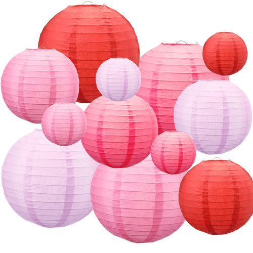 12 Pieces Pink Paper Lanterns Party Decoration Chinese Japanese Red Paper Lanterns Ball Round Hanging Lantern Lamps for Valentine's Day Weddings Birthday Baby Shower Party Decorations