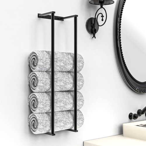 Kasxerku Towel Rack for Rolled Towels,Bathroom Wall Brushed Black Stainless Steel ,Wall Towel Storage, Bathroom Organization,Mounted Towel Rack