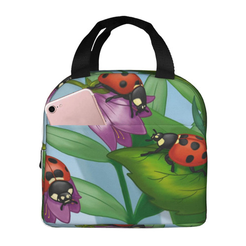 OPSREY Ladybug Print Lunch Bag Insulated Lunch Box Reusable Lunch Cooler Tote Bag For Work Picnic Travel