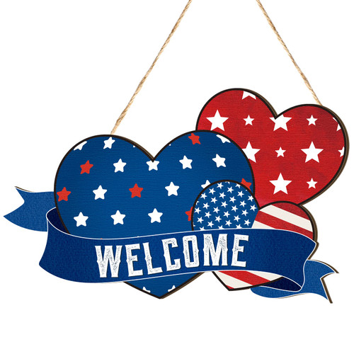 Geelin 4th of July Patriotic Welcome Sign for Front Door Independence Day Wood Heart Welcome Hanging Sign Memorial Day Hanging Wall Decor for Front Door Porch Home Wall Wreath Porch Decorations Geelin 4th of July Patriotic Welcome Sign for Front Door Independence Day Wood Heart Welcome Hanging Sign Memorial Day Hanging Wall Decor for Front Door Porch Home Wall Wreath Porch Decorations
