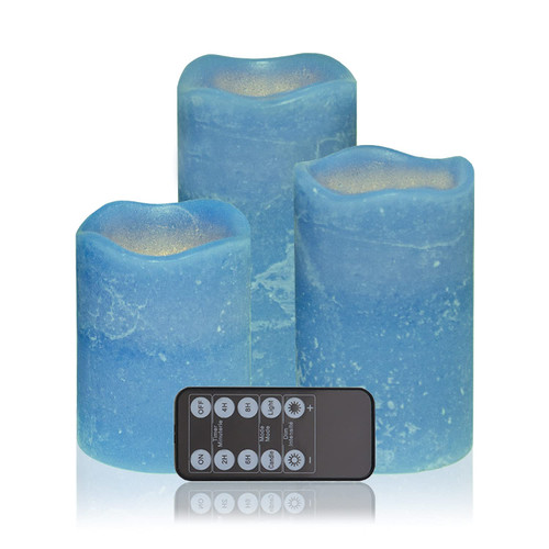 Baby Blue Flameless LED Votive Candle Lights, Set of 3 (D3 x 4"/5"/6") Realistic Flickering Electric Candles Battery Operated, Real Wax Moving Wick LED Pillar Candle Sets with Remote Control Timer Baby Blue Flameless LED Votive Candle Lights, Set of 3 (D3 x 4"/5"/6") Realistic Flickering Electric Candles Battery Operated, Real Wax Moving Wick LED Pillar Candle Sets with Remote Control Timer