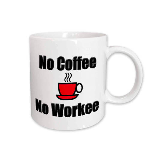 3dRose No Coffee, No Worked, Red Mug, 15 oz, Ceramic