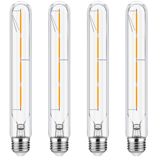 Leools T30 Dimmable Led Tubular Bulb,T10 Long Tube Edison Light Vintage Filament Bulb 4W,400LM(40W Equivalent),2700K Warm White,Clear Glass Cover E26 Medium Base,8.9in(225mm),Pack of 4