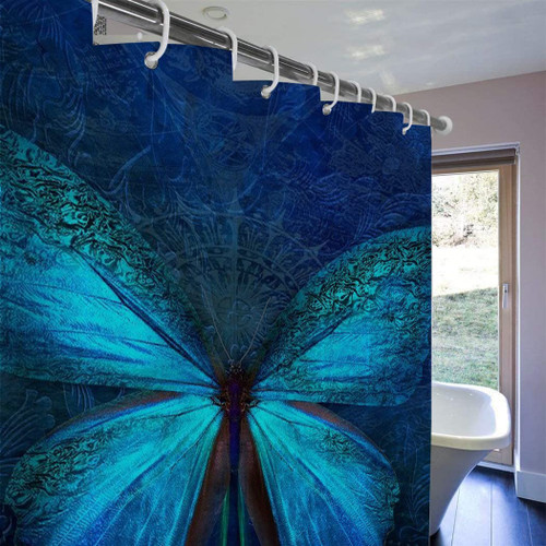 SXCHEN Fabric Bath Shower Curtain 48"x72" Polyester Shower Curtains for Bathroom, Waterproof Shower Curtain Liner with 12 Hooks Magic Butterfly Soul Blue