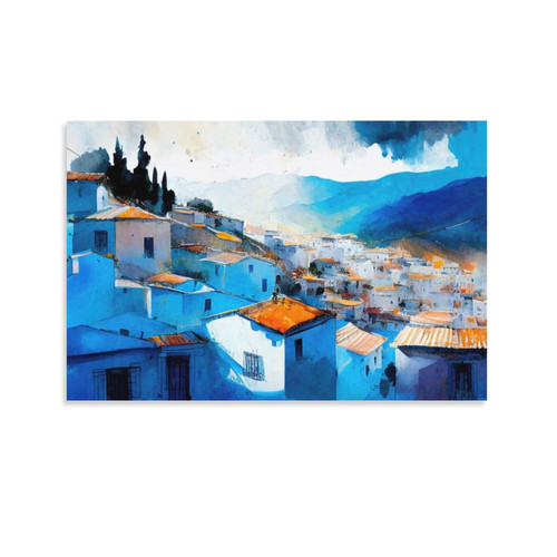 Room Aesthetic Poster Blue City Moroccan Wall Art Deco Canvas Print Poster Art Painting Poster (2) Canvas Painting Wall Art Poster for Bedroom Living Room Decor 16x24inch(40x60cm) Unframe-style Room Aesthetic Poster Blue City Moroccan Wall Art Deco Canvas Print Poster Art Painting Poster (2) Canvas Painting Wall Art Poster for Bedroom Living Room Decor 16x24inch(40x60cm) Unframe-style