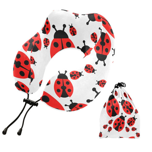 Sinestour Ladybugs Travel Neck Pillow Airplane Pillow Memory Foam Airplane Pillow with Storage Bag Travel Pillows Kit for Flight Car Home Office