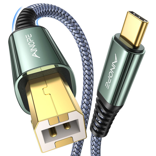 AINOPE USB B to USB C Printer Cable 10 FT, USB C Printer Cable Nylon Braided, 2.0 High-Speed Printer Cord for MacBook Pro/Air, USB C MIDI Cable for Yamaha Casio Digital Piano MIDI/DJ Controller