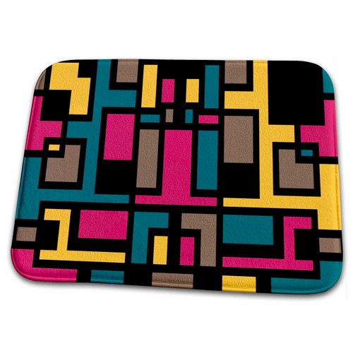 3dRose Black Outline Geometric Art Deco Style Blue Pink Brown... - Dish Drying Mats (ddm-361049-1)