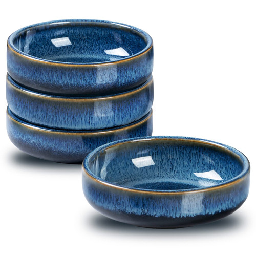 Tacuhy 3 Oz Ceramic Soy Sauce Dish Small Pinch Seasoning Sushi Dip Bowl 3.5 Inch Mini Side Dishes Tomato Sauce Cups Condiment Dipping Bowls, Set of 4, Blue Tacuhy 3 Oz Ceramic Soy Sauce Dish Small Pinch Seasoning Sushi Dip Bowl 3.5 Inch Mini Side Dishes Tomato Sauce Cups Condiment Dipping Bowls, Set of 4, Blue
